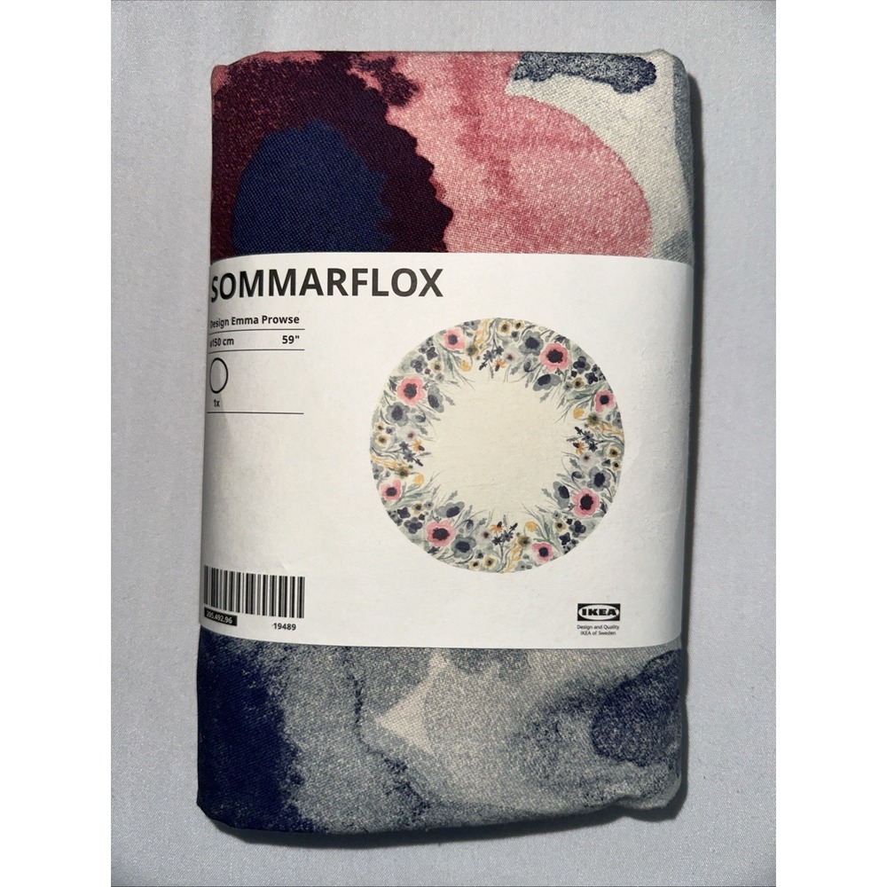 Ikea Sommarflox Tablecloth Round Off White/beige Floral, 59" Cotton New